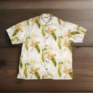 Tommy Bahama Men's Size XL Multicolor Yellow Green Floral Silk Shirt Hawaiian